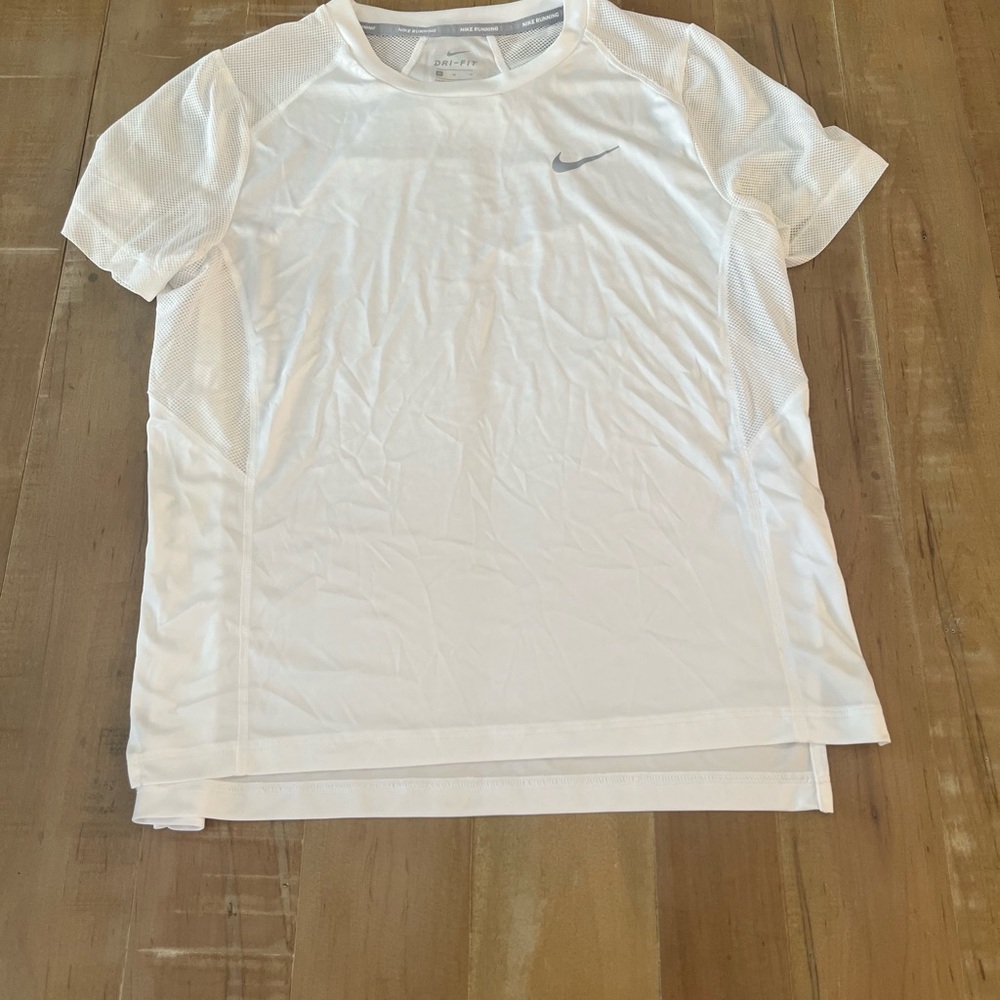 Nike White Dri-FIT Running Tee with Gray Accents